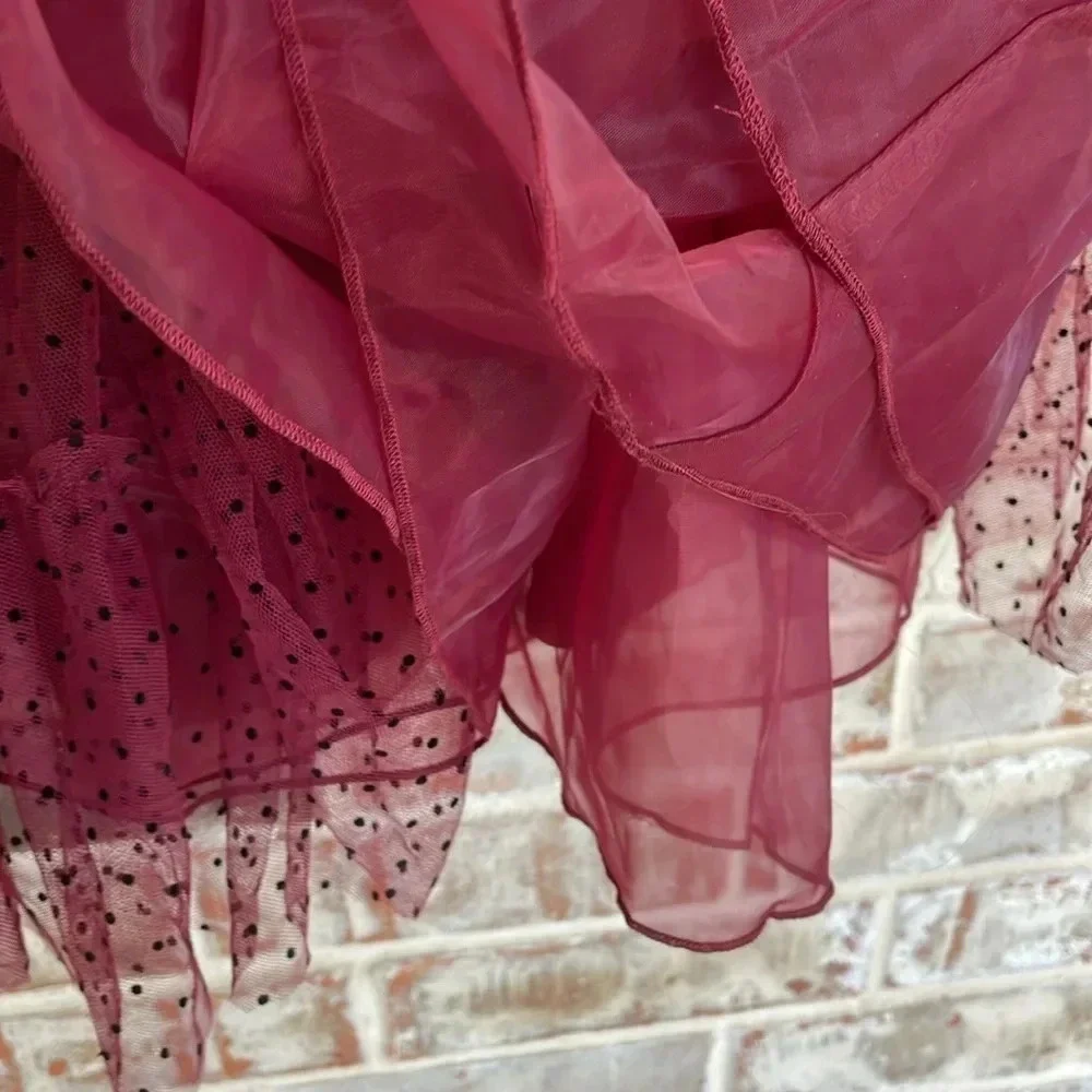 Mia Joy by Joyfolie Burgundy Black Dots Tulle Mesh Organza‎ Girl’s Dress